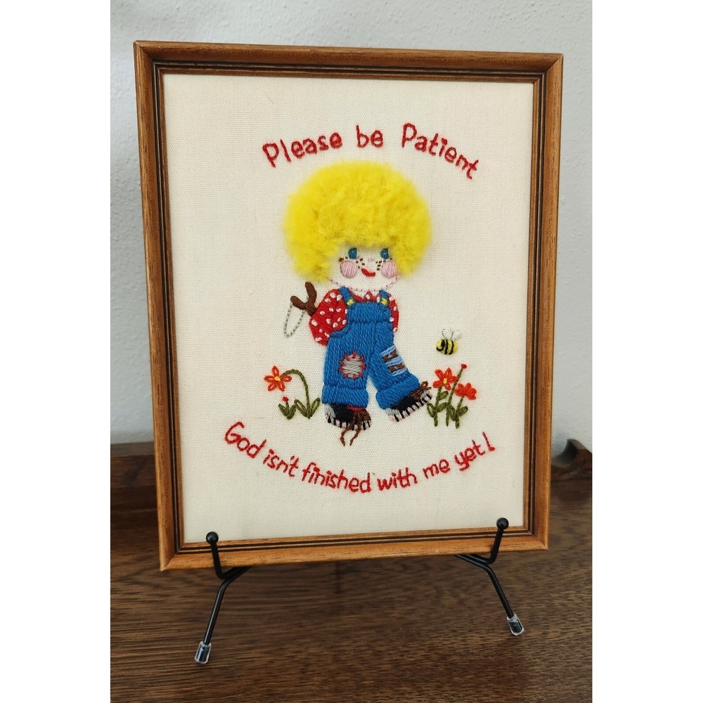 80's Handmade Custom Framed Stitchwork Vintage Picture Yarn Craft Needlepoint